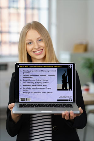 Responsive Image of Agent Holding Laptop with Presentation Builder Slide